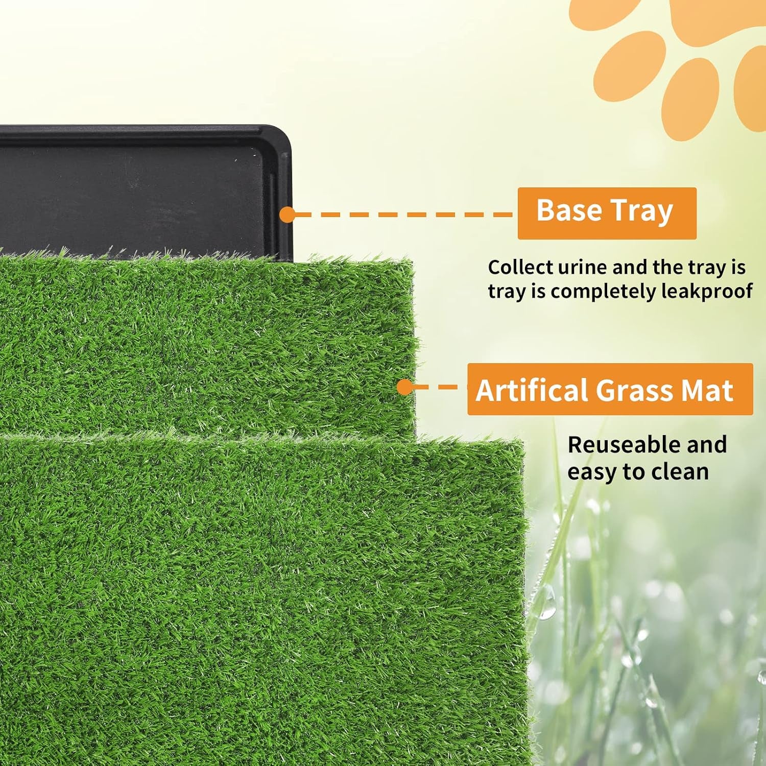 Large Dog Grass Pad with Tray - 47.6×29In for Balcony Apartment | 2 Replacement Fake Grass Pads, Easy to Clean, Dog Litter Box, Balcony/Apartment/Indoor/Outdoor Use