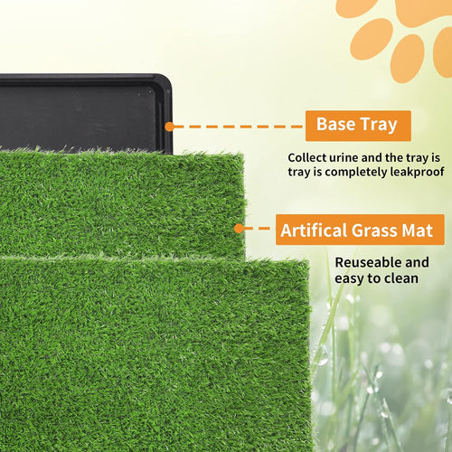 Large Dog Grass Pad with Tray - 47.6×29In for Balcony Apartment | 2 Replacement Fake Grass Pads, Easy to Clean, Dog Litter Box, Balcony/Apartment/Indoor/Outdoor Use