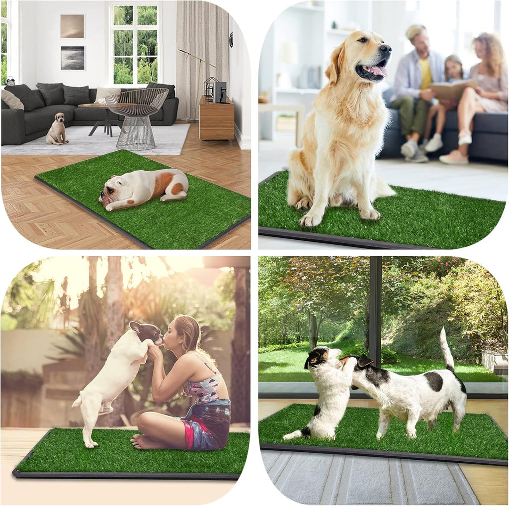 Large Dog Grass Pad with Tray - 47.6×29In for Balcony Apartment | 2 Replacement Fake Grass Pads, Easy to Clean, Dog Litter Box, Balcony/Apartment/Indoor/Outdoor Use