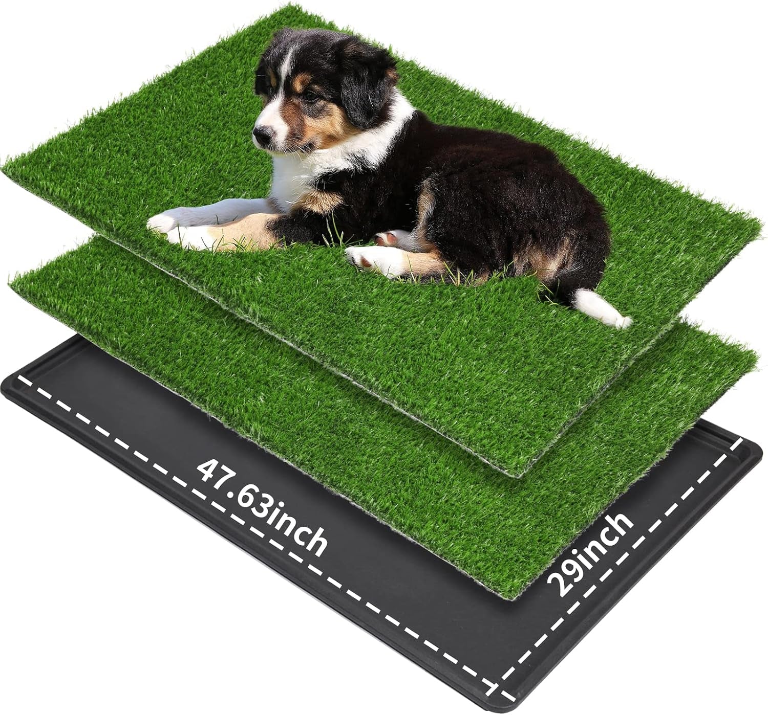 Large Dog Grass Pad with Tray - 47.6×29In for Balcony Apartment | 2 Replacement Fake Grass Pads, Easy to Clean, Dog Litter Box, Balcony/Apartment/Indoor/Outdoor Use
