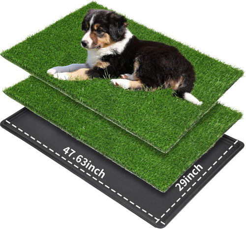 Large Dog Grass Pad with Tray - 47.6×29In for Balcony Apartment | 2 Replacement Fake Grass Pads, Easy to Clean, Dog Litter Box, Balcony/Apartment/Indoor/Outdoor Use