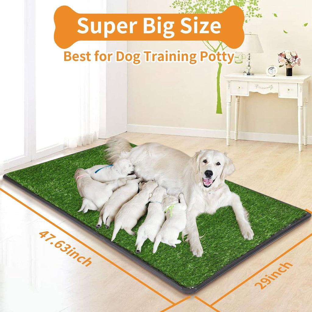 Large Dog Grass Pad with Tray - 47.6×29In for Balcony Apartment | 2 Replacement Fake Grass Pads, Easy to Clean, Dog Litter Box, Balcony/Apartment/Indoor/Outdoor Use